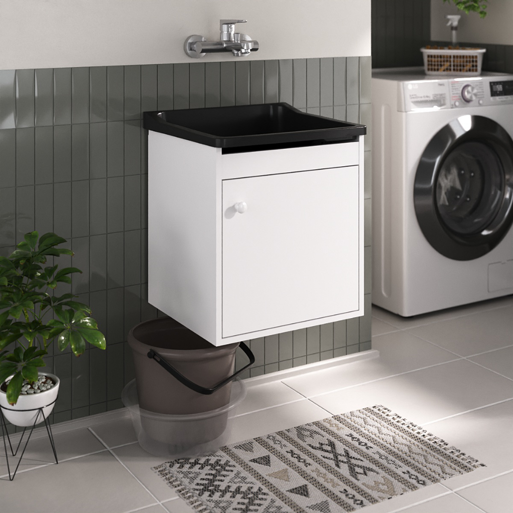 Tanque de Lavanderia 22L com Gabinete Suspenso 100% MDF com Sifão em Oferta na Shopee