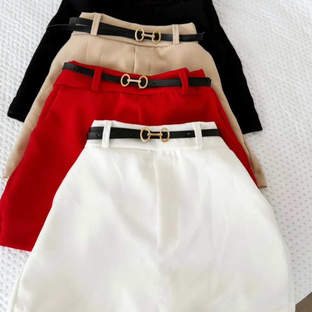 Shorts Saia Feminino Alfaiataria Cinto Elegante Confortável Estilo Social Casual Versátil Trabalho