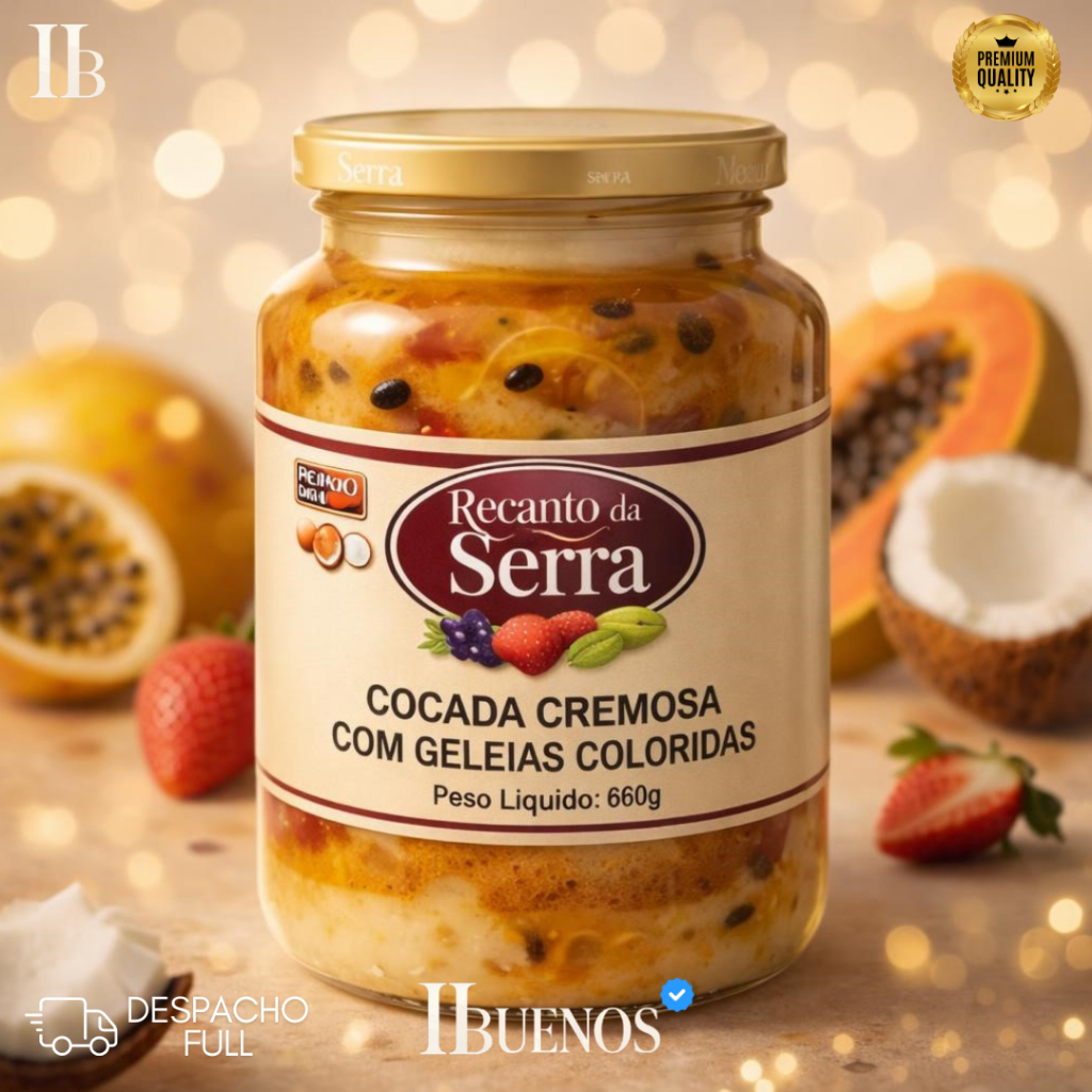 Cocada Cremosa Com Geleias Coloridas 660gr (Morango Ameixa Maracuja) - Recanto da Serra