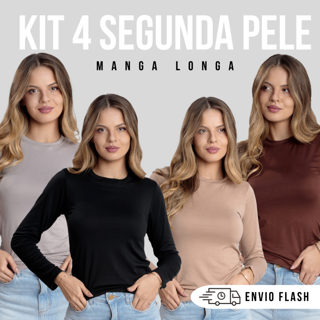 Kit 4 Blusas Termicas Manga Longa Básica Lisa Segunda Pele Ideal Para o Frio Tecido Macio