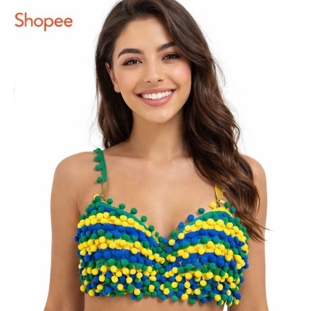 Top/ Cropped/ neon customizado sutia/ pompom medio/ cores variadas neon em Oferta na Shopee