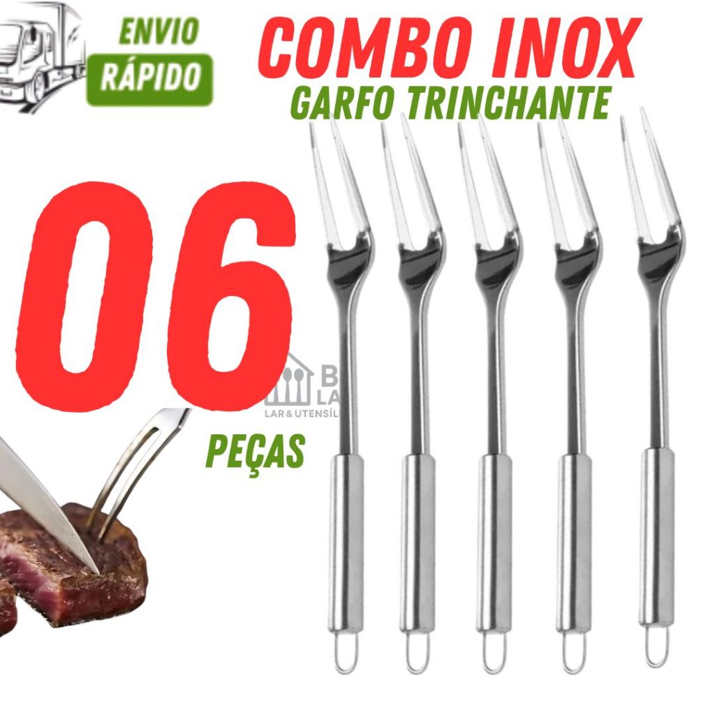 Conjunto com 1/2/3/6 Garfos Trinchante Cabo Longo Para Churrasco 100% Inox Premium Varias Utilidades