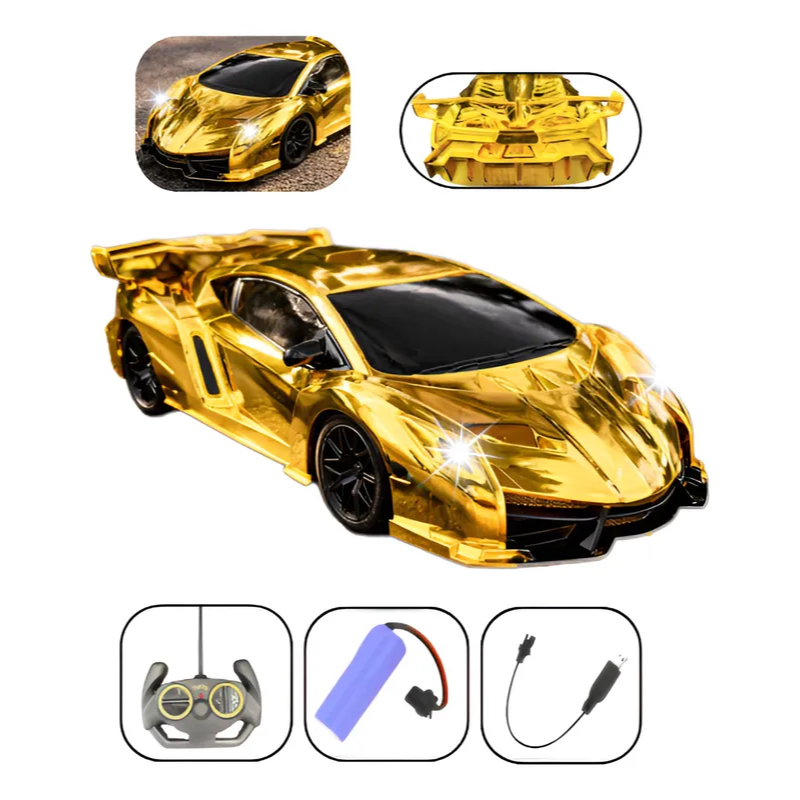 Carrinho Controle Remoto Recarregável Edição Premium Gold Lamborghini Esportivo 6 Funções