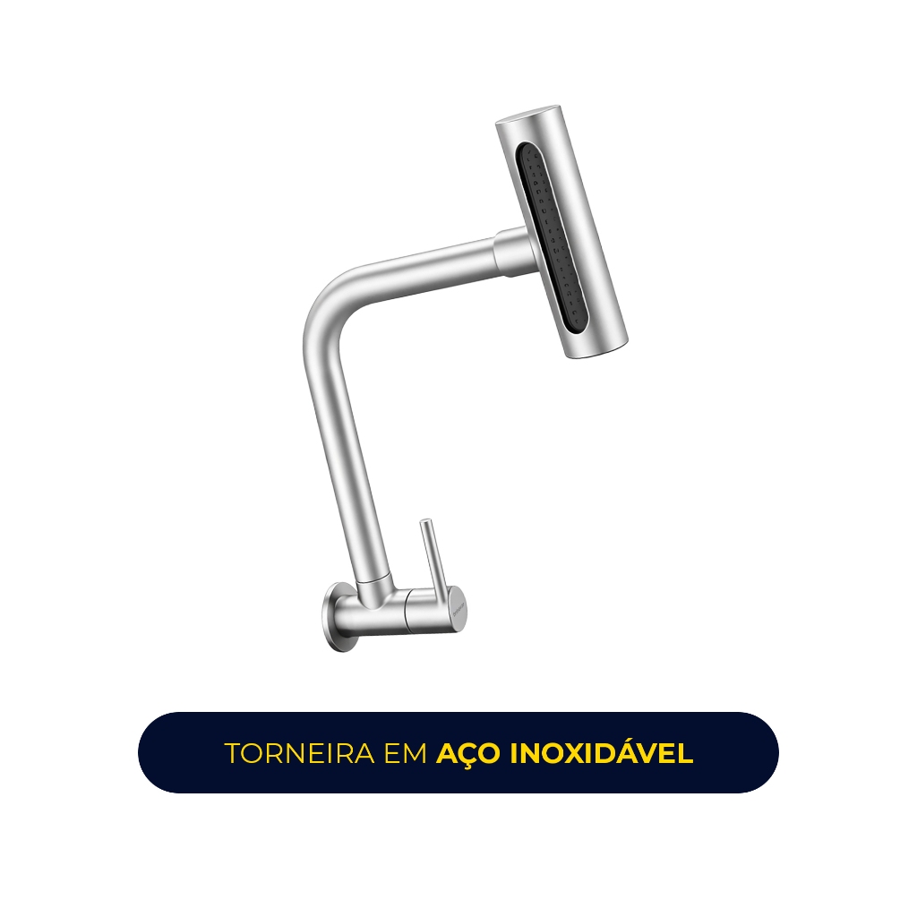 Torneira Gourmet para Cozinha de Parede Pia 360° Rotativa Moderna Inox 304 Escovado Prata Brinovar · foto 2