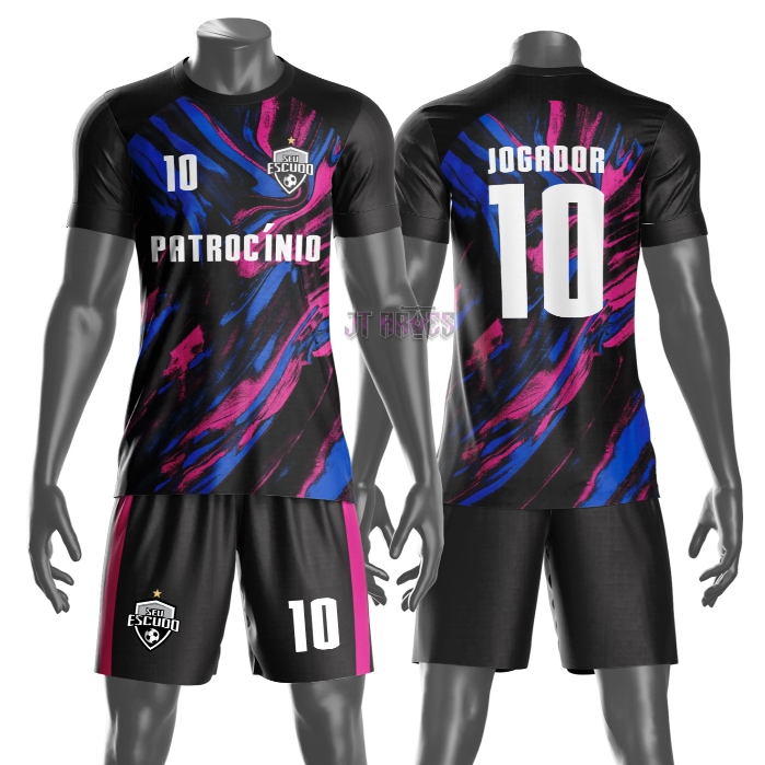 Uniforme de Futebol Amador Várzea Camisa e Short Personalizável Nome Número Escudo Patrocínio Mod 10