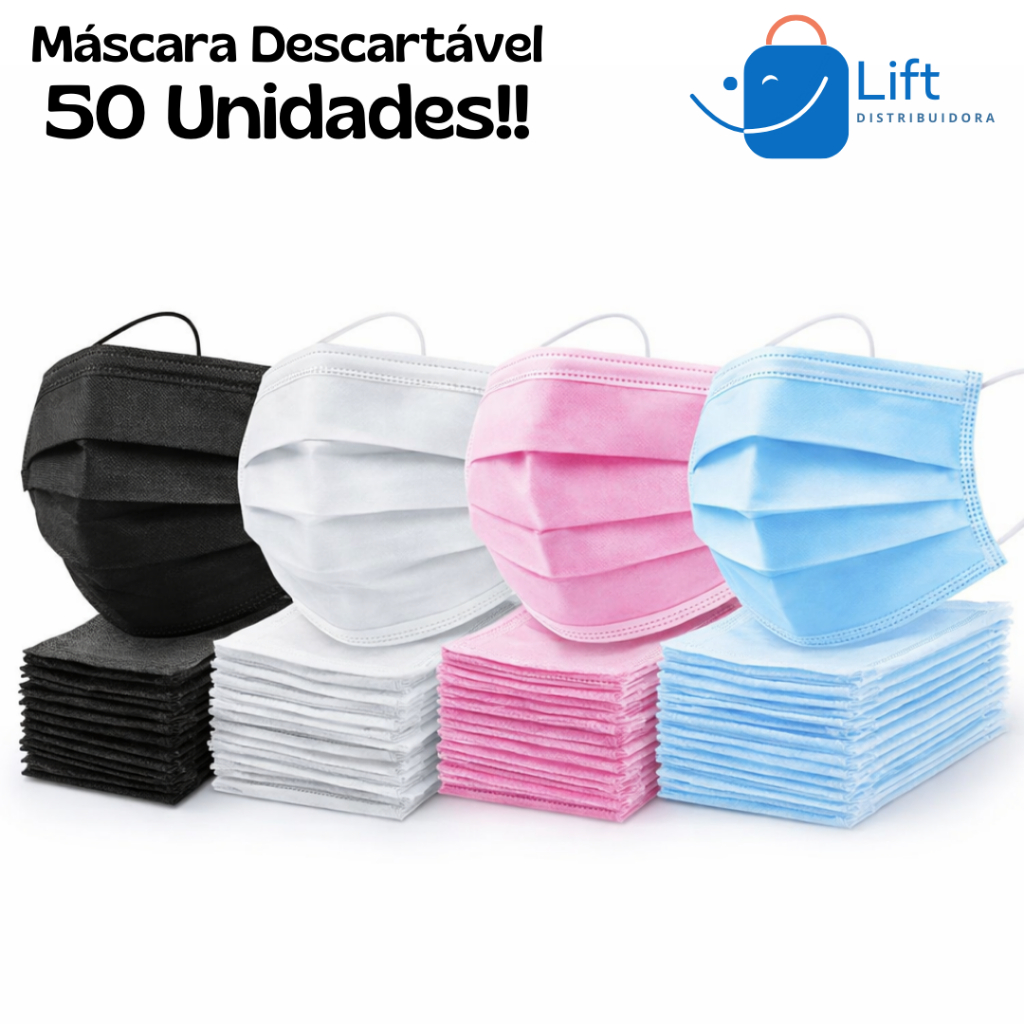 Máscara Descartável 50 Un Tripla Camada Adulto Com Clipe Nasal em Oferta na Shopee