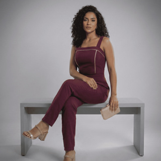 Macacão Feminino Vies Longo de Alcinha Com LInhas Duna Skinny Social Elegante em Oferta na Shopee