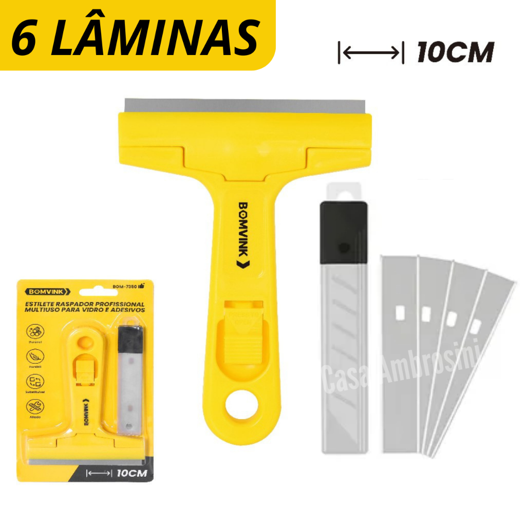 Raspador De Vidro Azulejo Piso Com 6 Lâminas Estilete Chão Plano Tintas Cerâmica em Oferta na Shopee