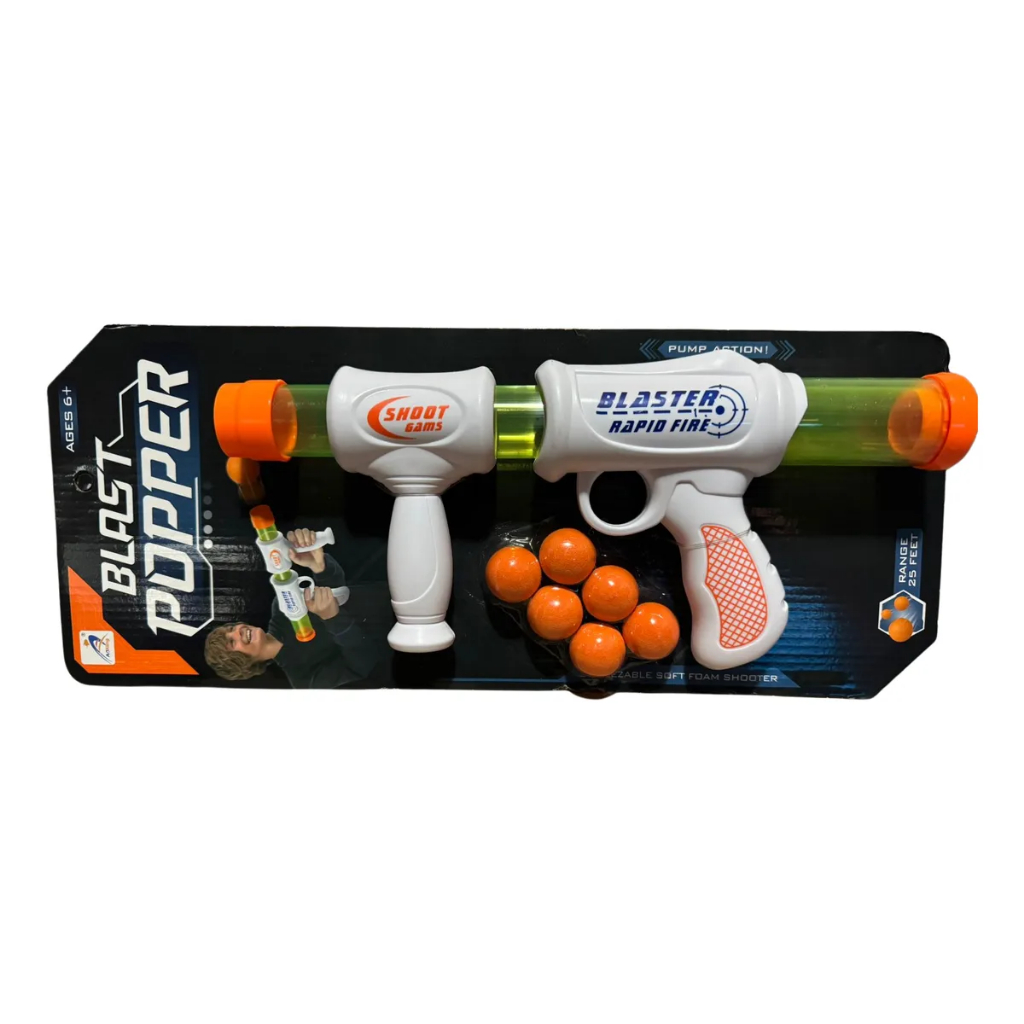 Lançador de Bolas Blaster Disparo Rápido – Pistola de Brinquedo Infantil Branco