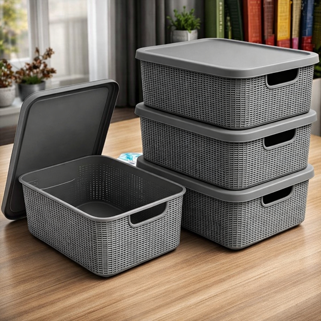 Kit 4 Caixa Organizadora com Tampa 5 Litros Grande em Plástico em Promoção em Oferta na Shopee