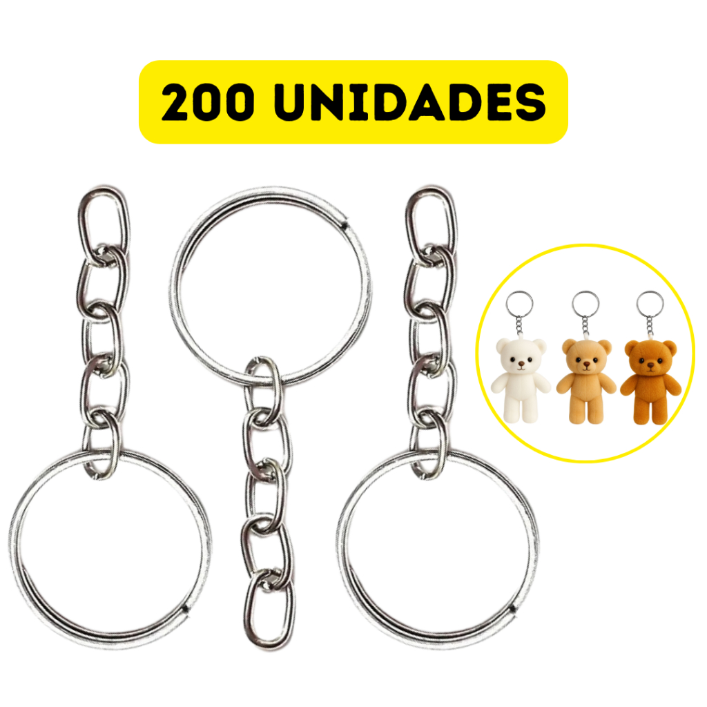 Kit  Argolas 20mm Chaveiro C/Corrente Para Artesanato Chaves Presentes Chaveiro