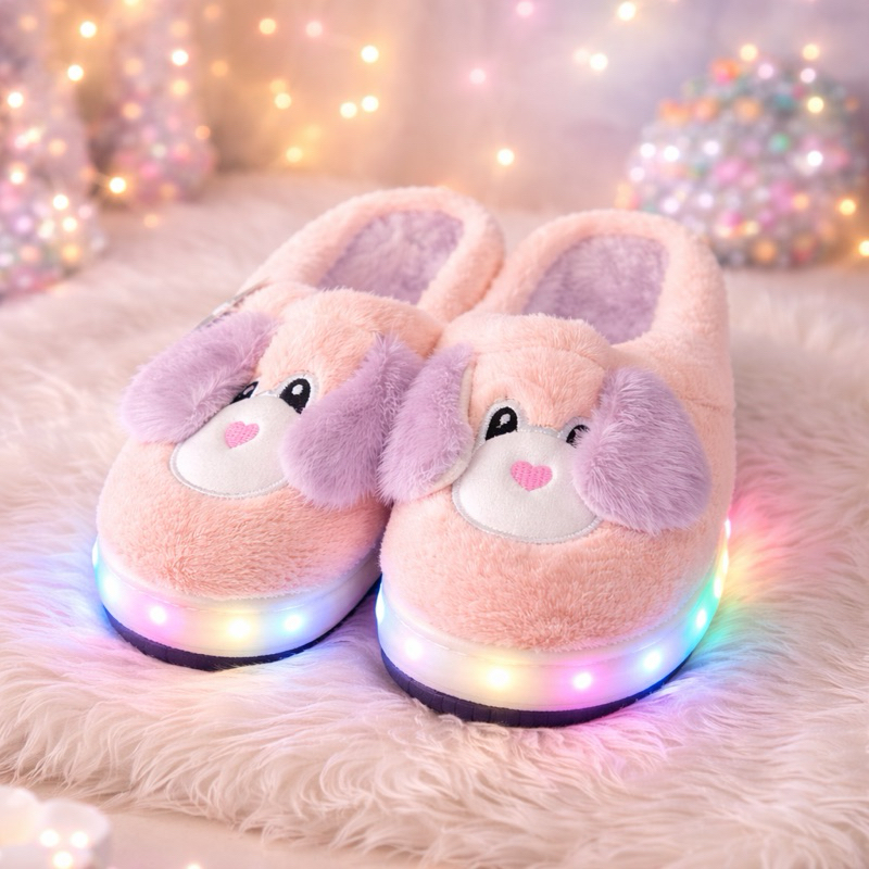 Pantufa Infantil de LED Cachorrinho Pelúcia Nuvem Antiderrapante