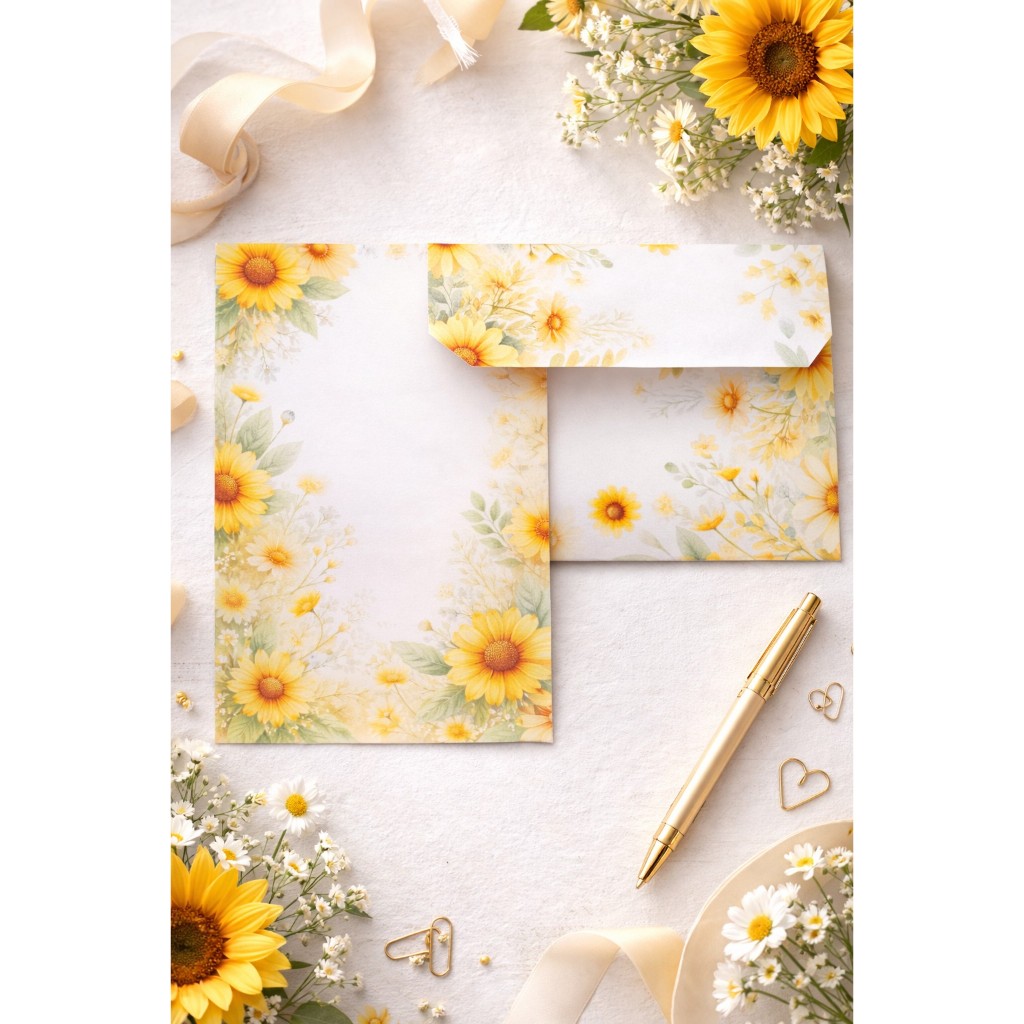 Papel de carta com envelopes coleção Girassol JW 30 peças