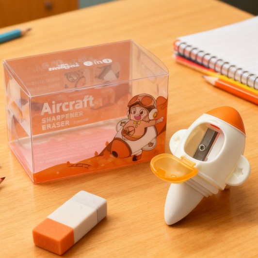 Apontador De Lápis com Borracha Criativo Aviãozinho Com Depósito