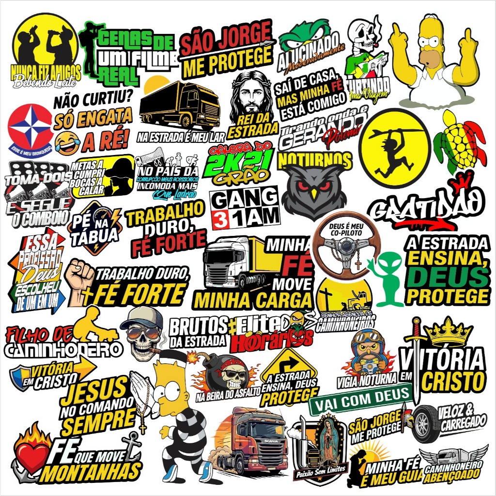 Kit 10 Cartelas De Adesivos Carro Moto Caminhão Bike D