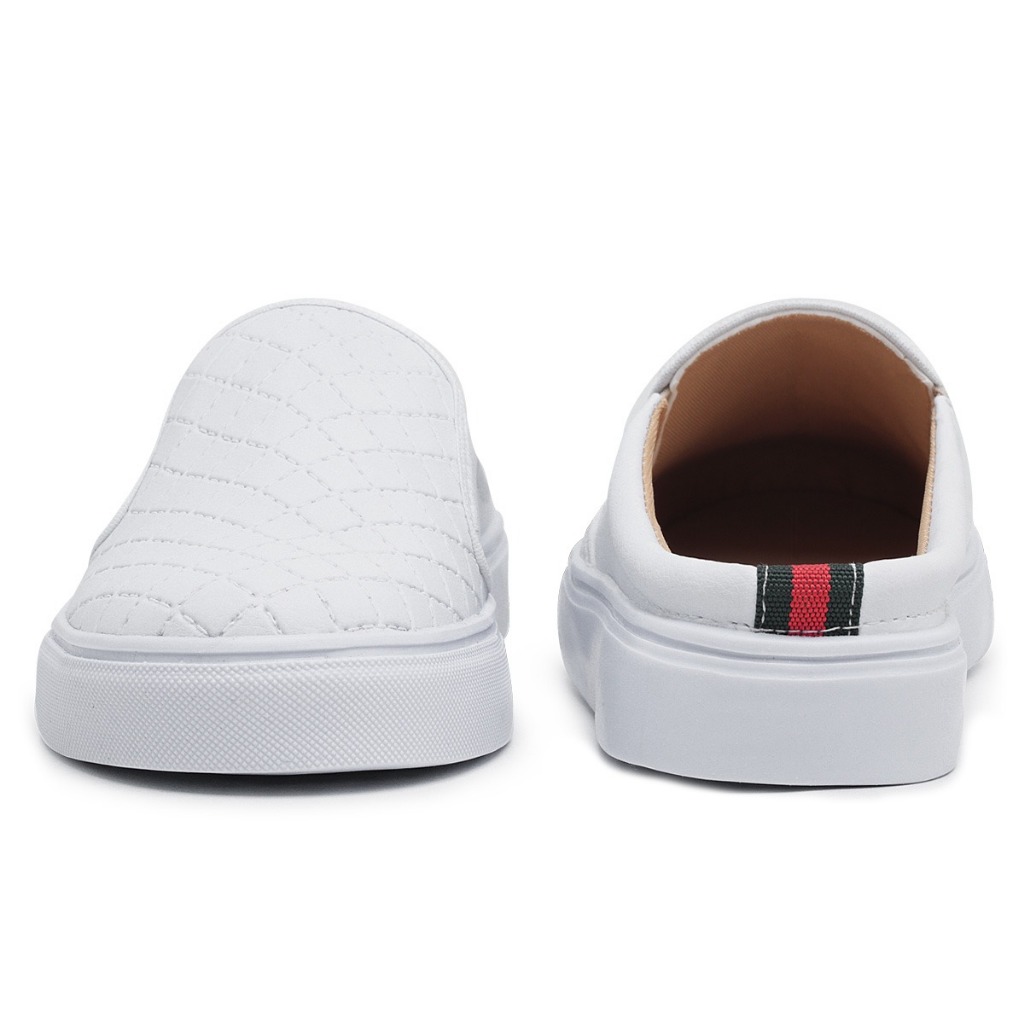 Tenis Feminino Mule Slip On Trabalho Calce Confortável Ortopedico Caminhada Branco Leve Macio Couro — imagem 2 de 2