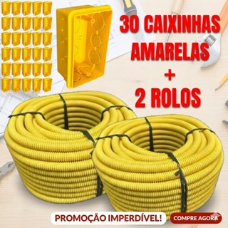 Conduíte Eletroduto Corrugado Kit 2 Unidades + 30 Caixinhas Amarela 4x2 em Oferta na Shopee