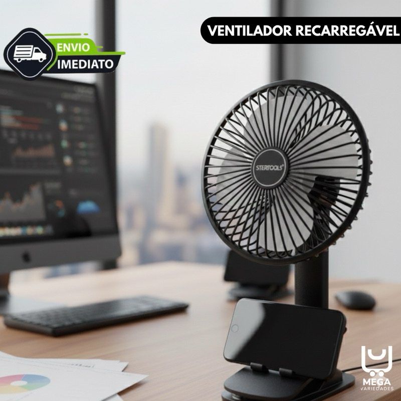 Mini Ventilador Portátil Recarregável Uso Mesa Clip Presilha Suporte de Celular 3 Velocidades Preto em Oferta na Shopee