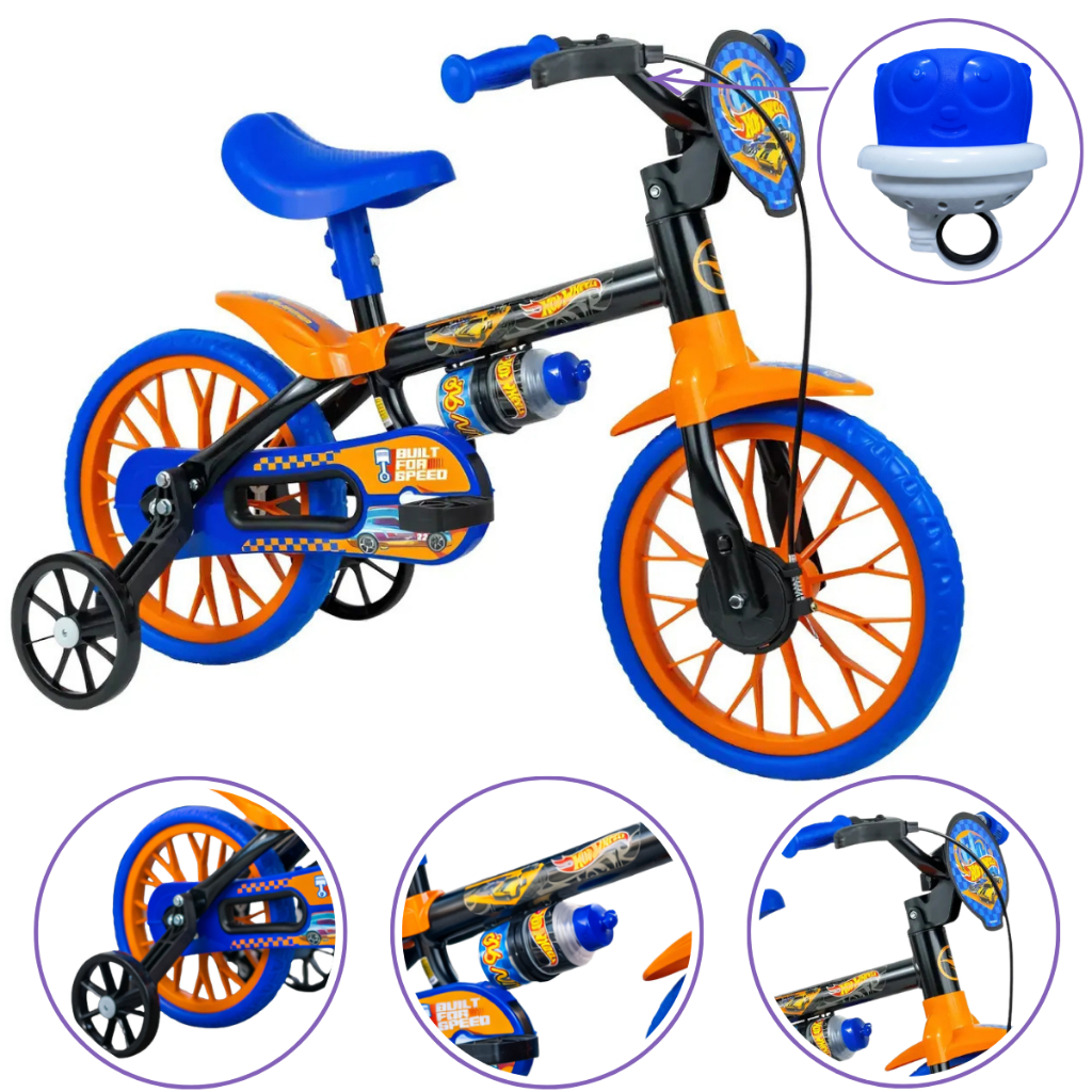 Bicicleta Infantil Menino Bike Nathor Aro 12 Rodinhas Regulagem De Guidão e Buzina Fon Fon Colorida