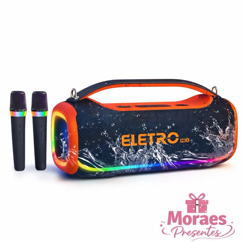 Caixa de Som 300W Bluetooth RGB com 2 microfones sem fio, rádio FM, USB e bateria recarregável.