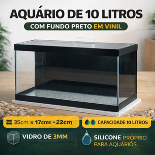 Aquário 10 Litros 35x17x22cm Fundo Vinil Preto Vidro 3mm em Oferta na Shopee