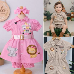ROUPA SAFARI BABY TEMÁTICO MENINO FESTA ANIVERSÁRIO CAÇADOR SELVA ROSA BICHINHOS MENINA FEMININO