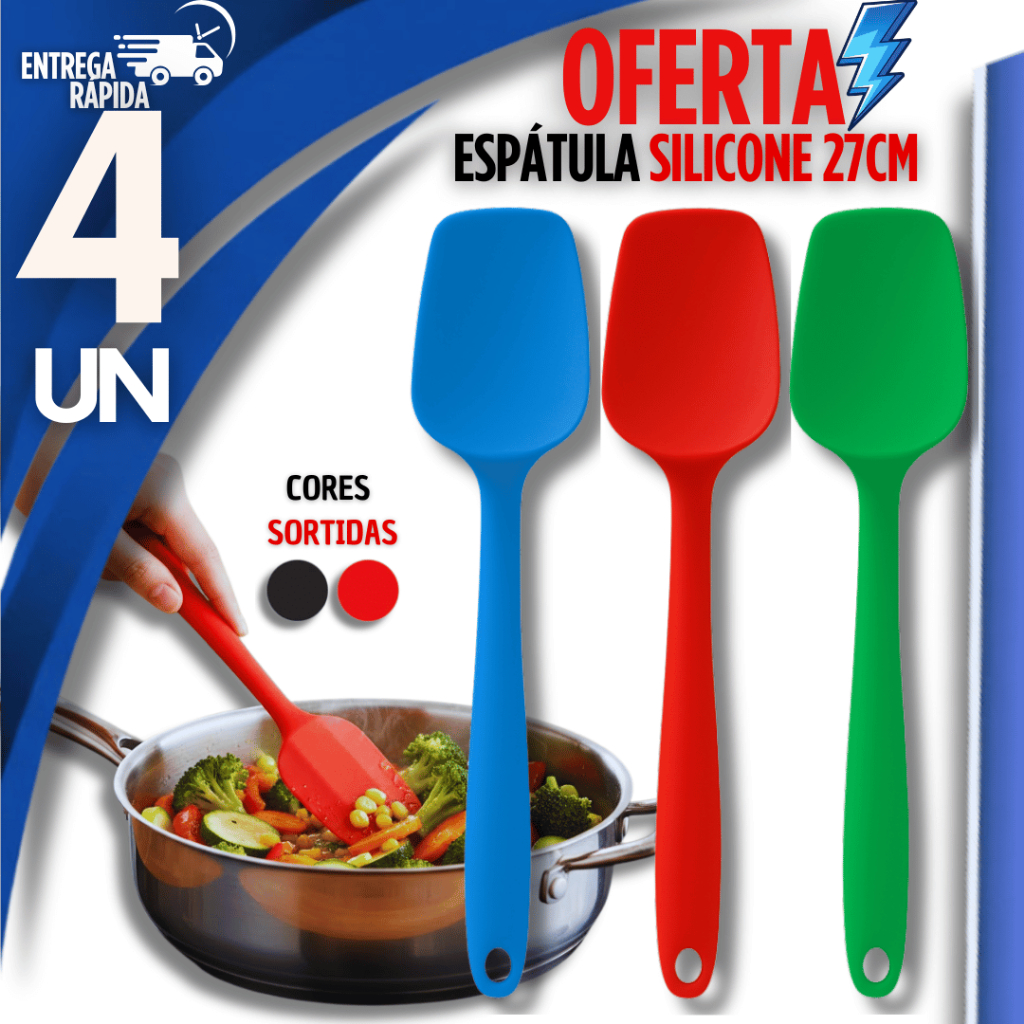 Jogo Espátulas de Silicone Premium 27Cm Resistente Alta Temperatura Casa Cozinha Buffet Restaurante