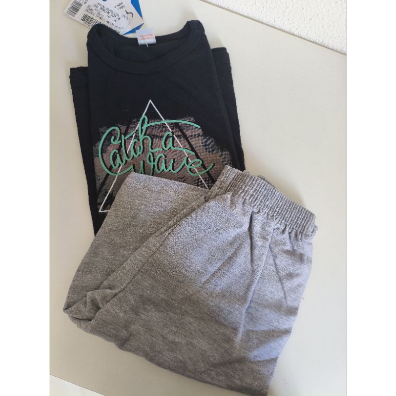 Conjunto Juvenil Masculino Preto e Cinza Tam 16 marca Elian Camiseta Algodão e Calção Moletinho