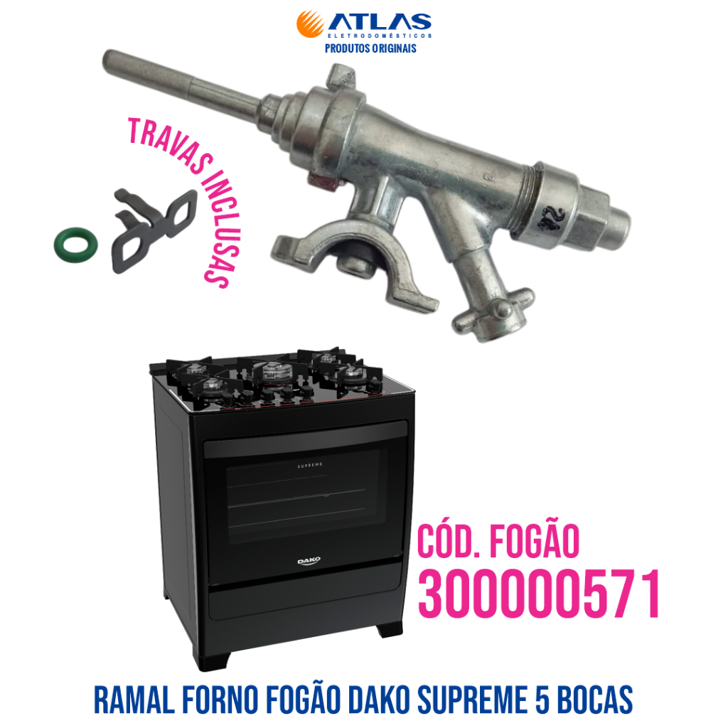RAMAL REGISTRO DO FORNO FOGÃO DAKO SUPREME 5 BOCAS 300000571 ORIGINAL