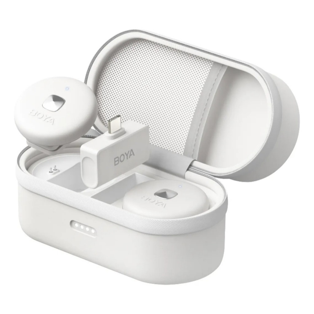 Sistema Microfone Lapela Boya Omic-u 2.4ghz Usb C Branco Typc-c