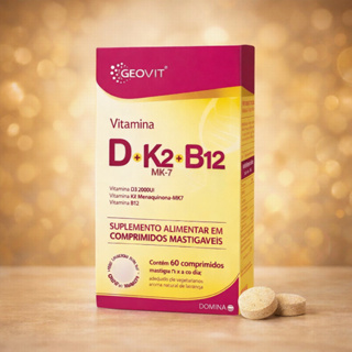 Vitamina D + K2 Mk7 + B12 Geovit Sabor Morango 60 Comprimidos Mastigáveis - A2F Laboratório em Oferta na Shopee