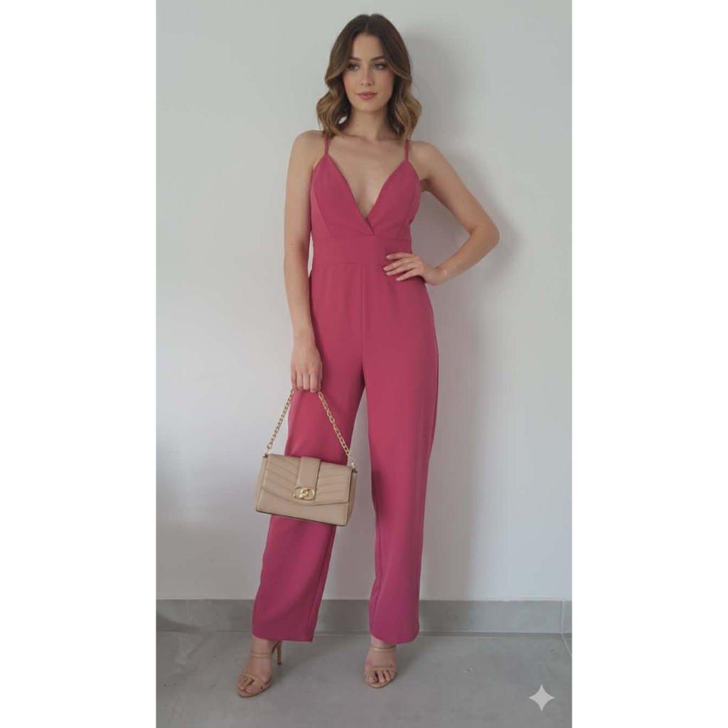 Macacão Feminino Longo Alfaiataria Decote nas costas Pantalona