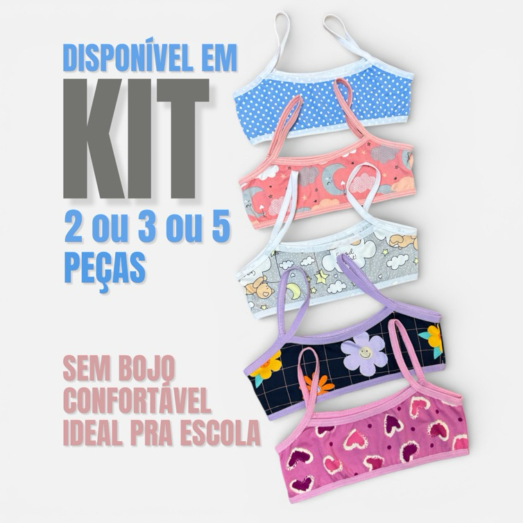 kit Top Sutiã Infantil Menina Moça Confortável Sem Bojo Mocinha Escolar Roupa Íntima