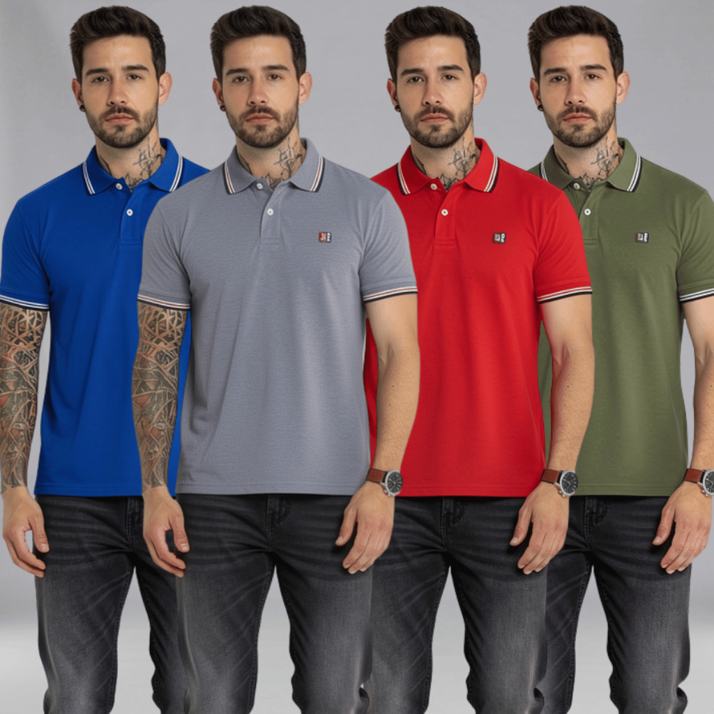 KIT 4 Camisetas Polo Masculina Tamanho Camisa Plus Size 100%Algodão Slim Fit