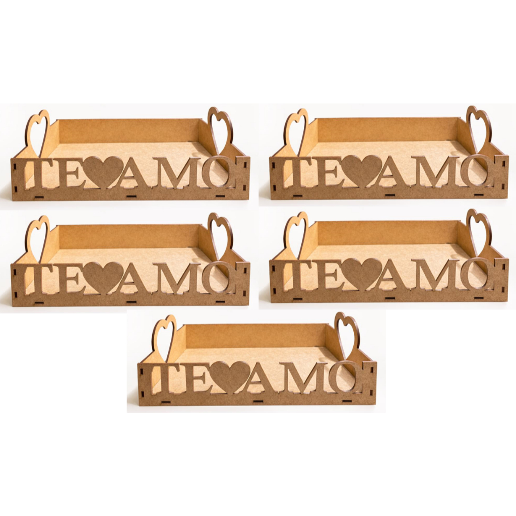 Kit Bandeja MDF Te Amo com Alça de Coração – 25x20x5cm – Kit com 5, 10, 15, 20 ou 25 Unidades 25x20