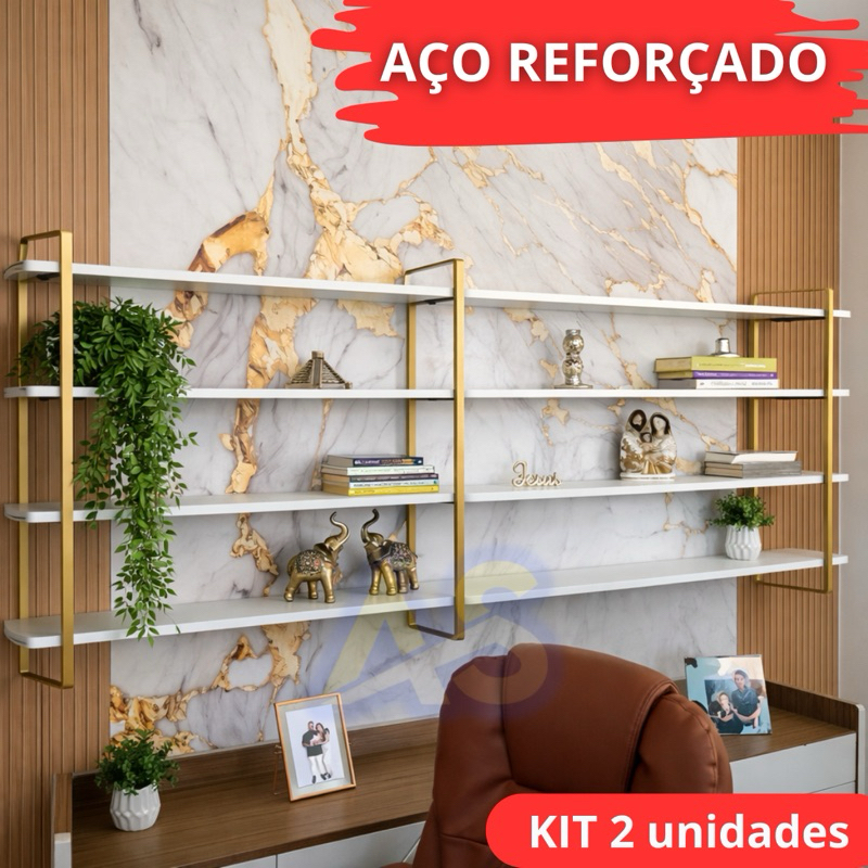 Kit 2 Prateleira Nicho De Parede Modelo Industrial Arnad 4 Níveis 1,00x80 Aço Reforçado Suspensa - Decoração