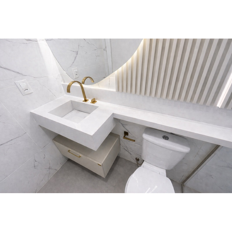 Cuba de Porcelanato Suspensa Branco Polido 60x40cm com Extensor 60x15cm