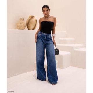 Calça jeans widleg ana castela maxi calça jeans larga pantalona jean novidade verão 2025