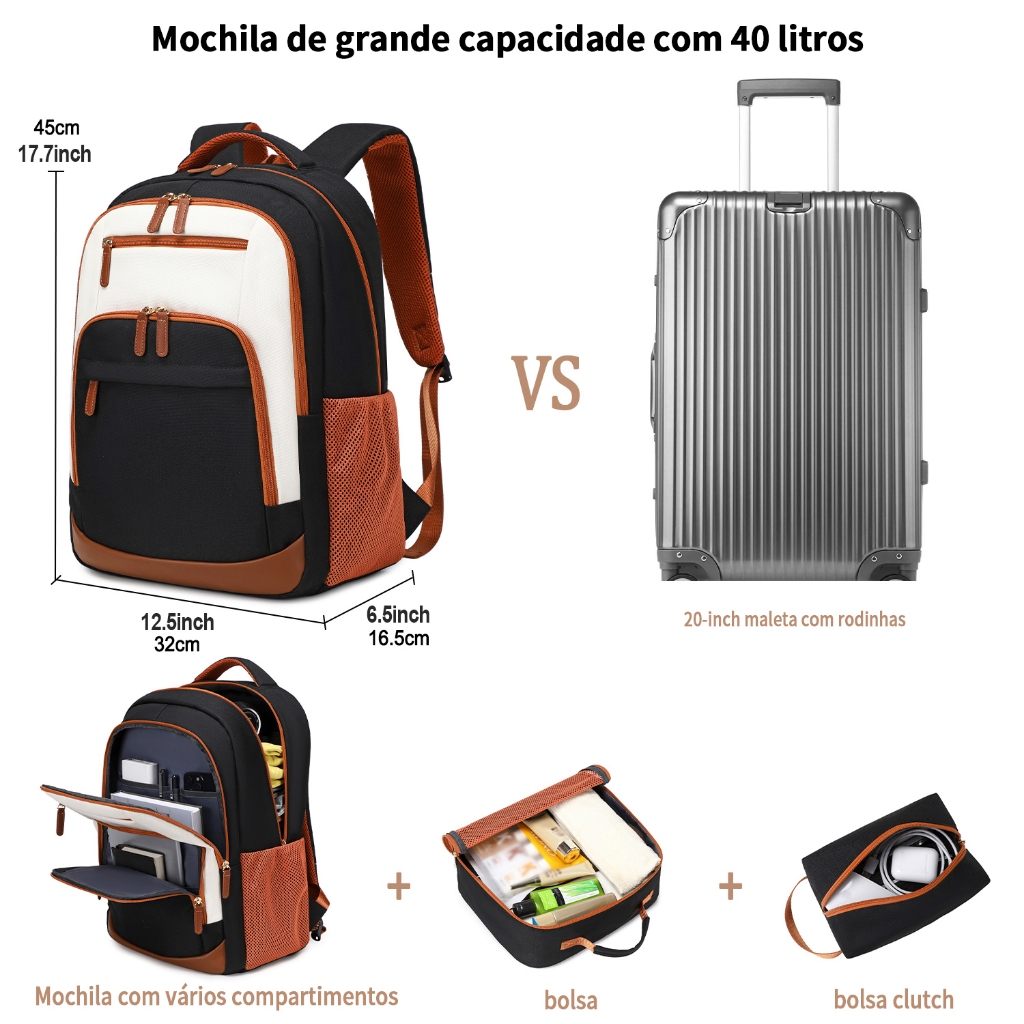 Mochila de Viagem 3 Peças Impermeável Reforçada Unissex — foto 2