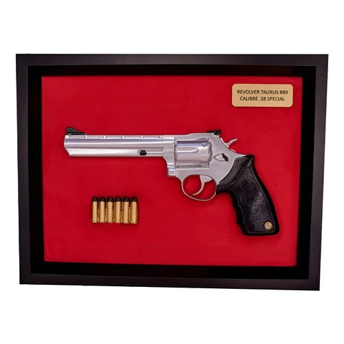 Quadro Alto Relevo Revolver 889 Cal.38 Acp - Feito em Resina - Decoração Moderna - 3D - Com Ganchos