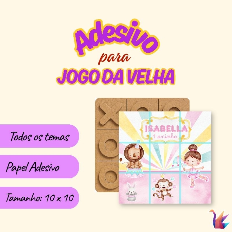 Adesivo Personalizado Jogo da Velha 10x10 | Lembrancinha Festa Infantil