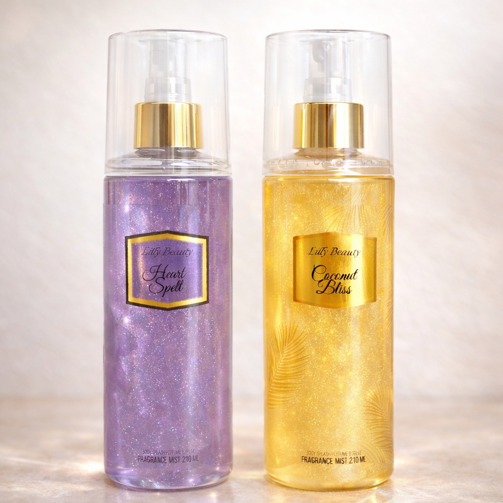 Kit 2 body splash com glitter loção corporal Lilly Beauty perfume luminoso 210 ml varias fragrancias em Oferta na Shopee