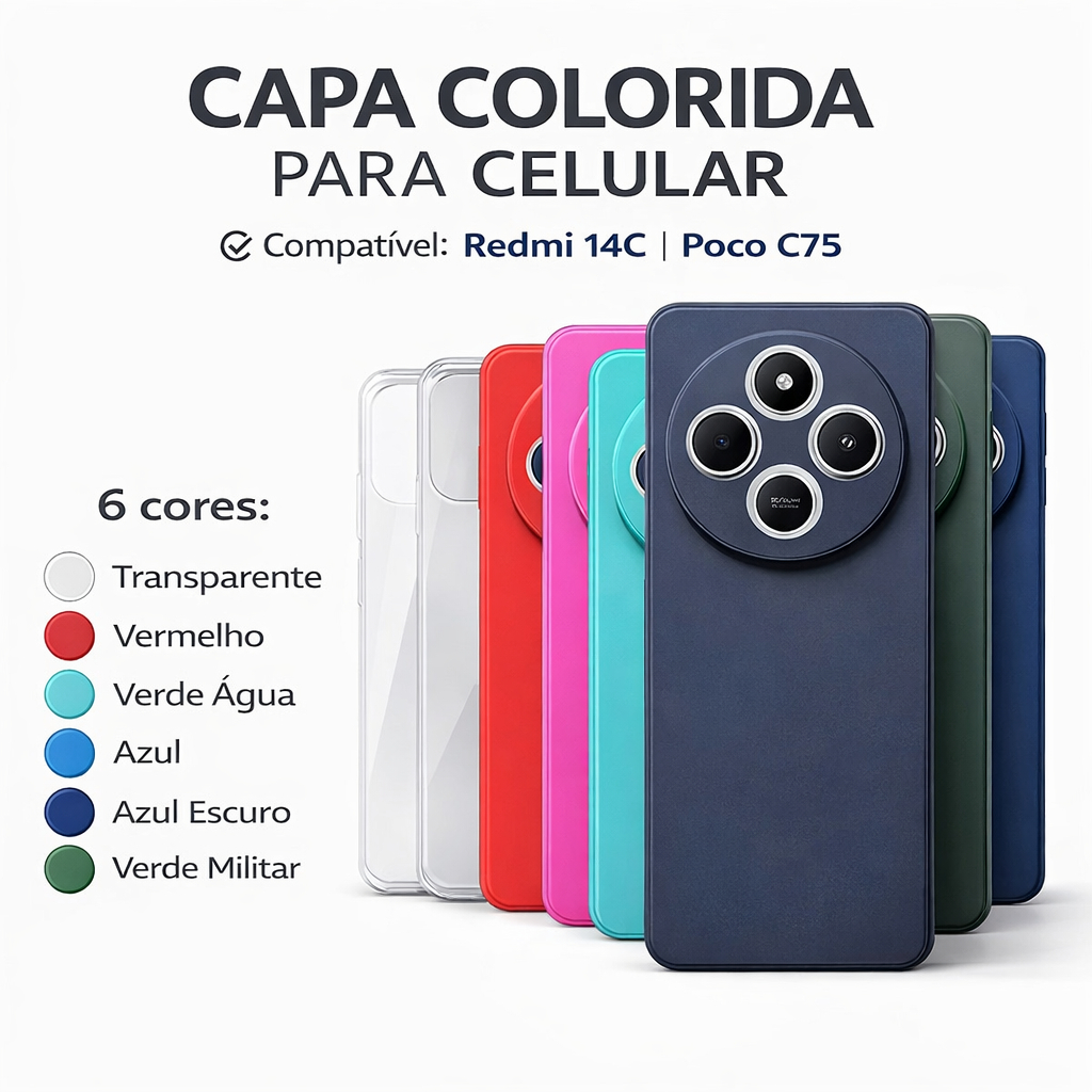 Capinha de Silicone Aveludada Para Redmi 14C Poco C75 Coloridas Capa