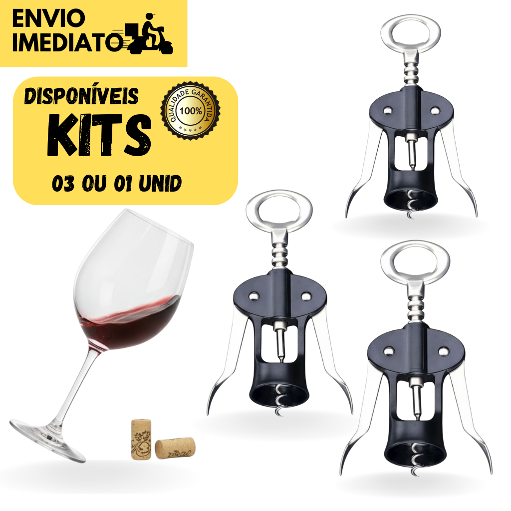 Kits 3 ou 1 Saca Rolha c/ Abridor de Garrafa SQ 2 em 1 Aço Inox Bar Restaurantes Doméstico