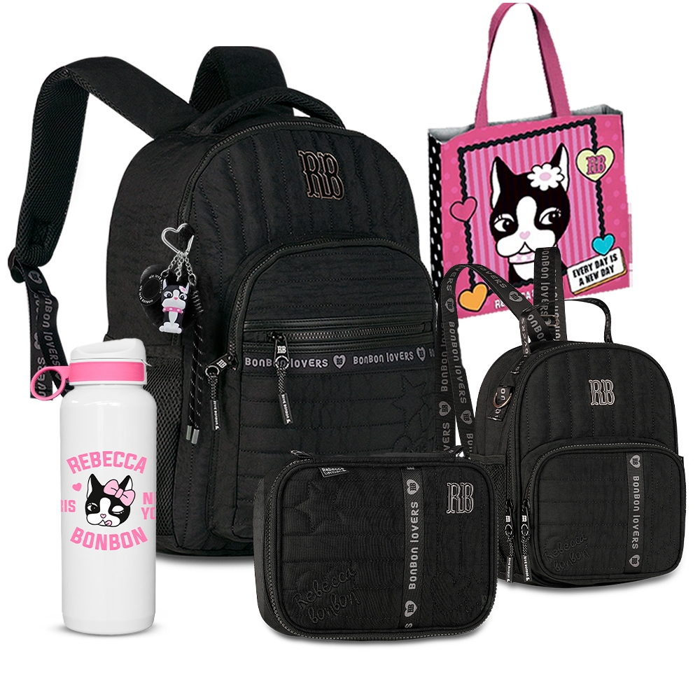 Kit Escolar Mochila Estojo Squeeze E Lancheira Térmica Rebecca Bonbon RB2444 em Oferta na Shopee