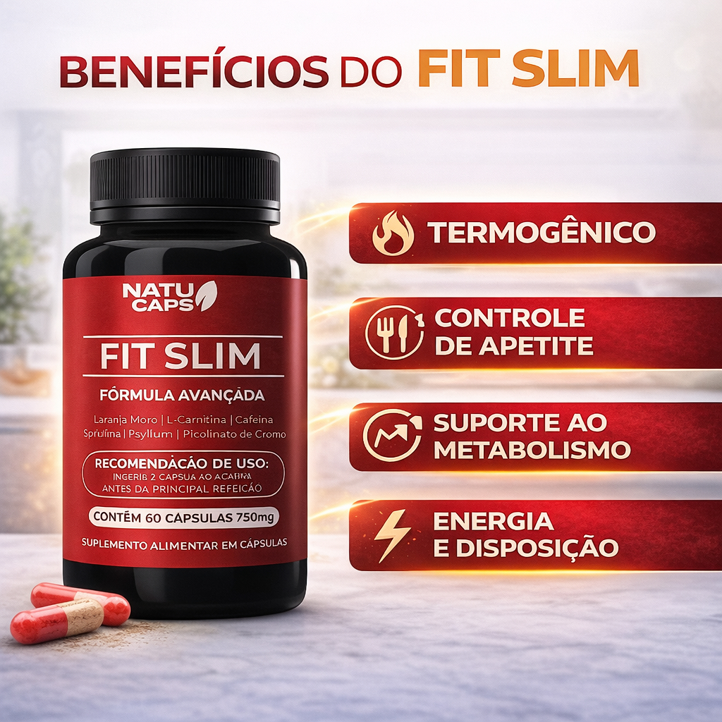 Fit Slim 60 Capsulas por Pote • Suplemento Alimentar com Cafeína 200mg • Energia para o Dia.