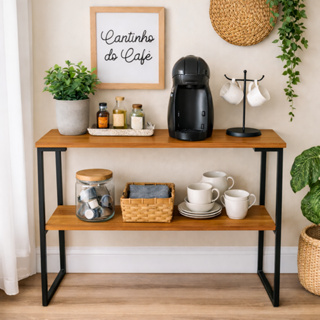 Aparador Industrial Mesa Buffet Balcão Multiuso Decorativo para Sala Cantinho do Café 2 Prateleiras em Oferta na Shopee