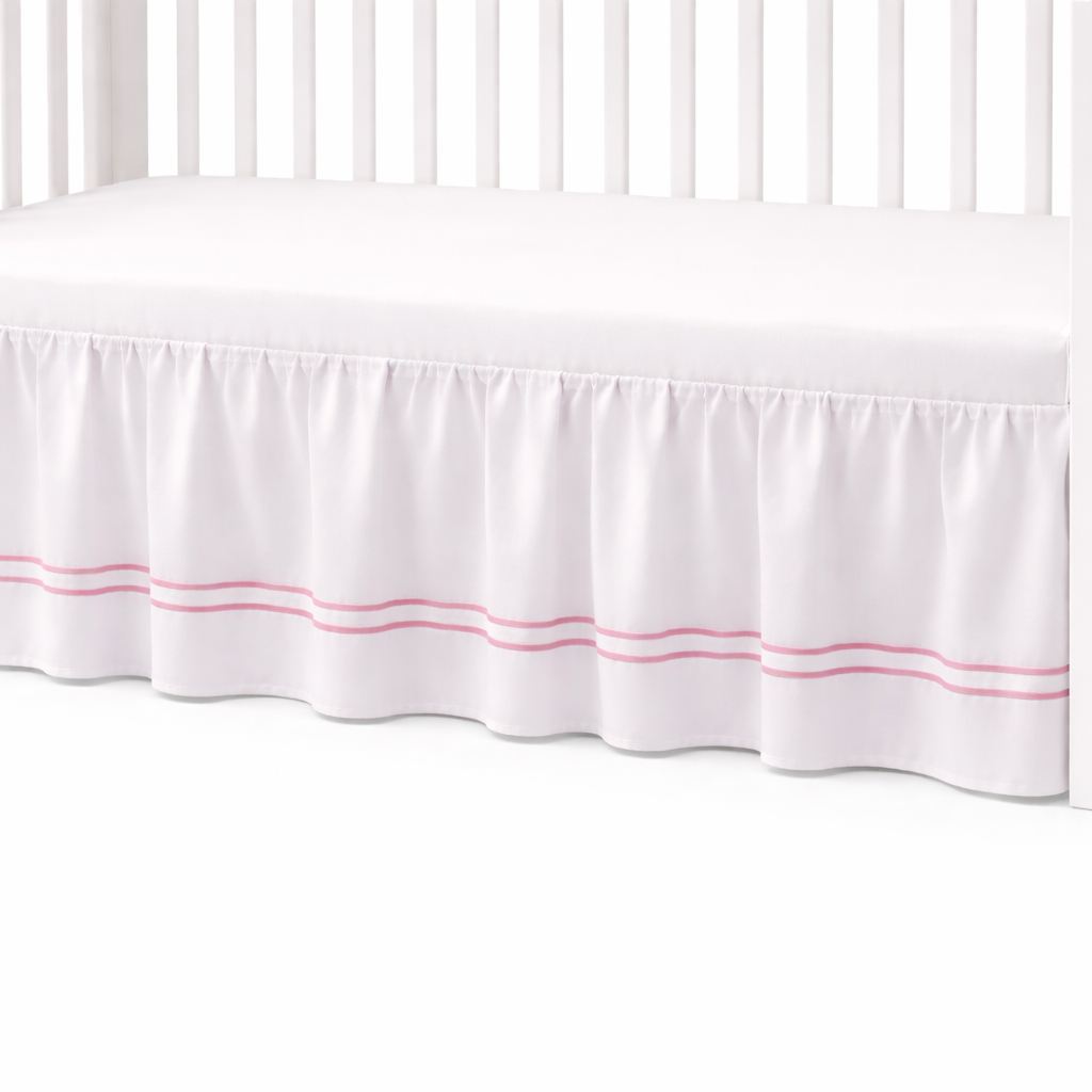 1️⃣ Saia Para Berço Americano 1,30x70 Luxo Com Fita Rosa