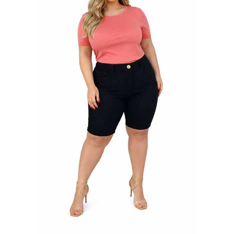 Bermuda Jeans Feminina Plus Size com Elastano cos alto em Oferta na Shopee