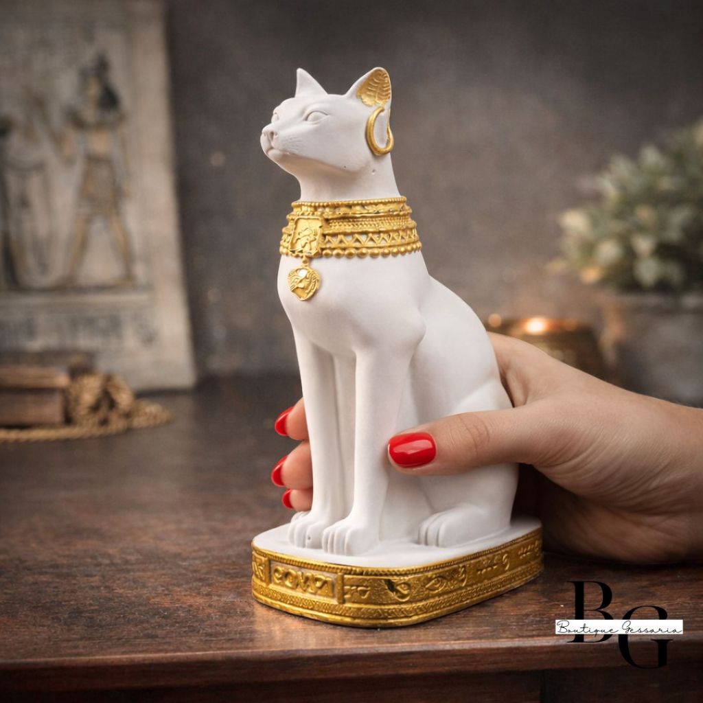 Estatueta Gato Egípcio Bastet 17cm Decoração Mística Luxo